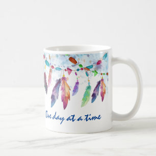 Boho Feather Native Tribal "En dag i taget" Kaffemugg