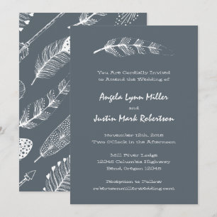 Boho Feather och Prows Bröllop Inbjudningar