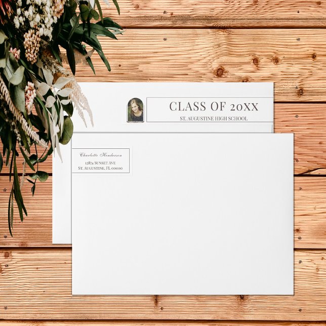Boho Feather Ram Photo Studenten Adress Etikettband (Boho Feather Frame Photo Graduation Address Wrap Around Label)