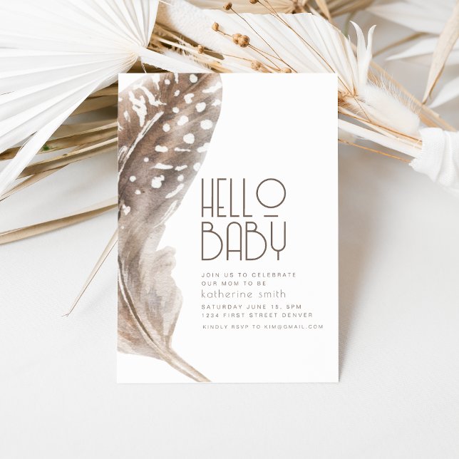 Boho Feather Theme Baby Shower-inbjudan Inbjudningar (Skapare uppladdad)