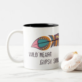 Boho Feather Vild Heart Gypsy Soul Mugg