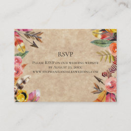 Boho Feathers Arrows Flowers Rustic Bröllop Visitkort