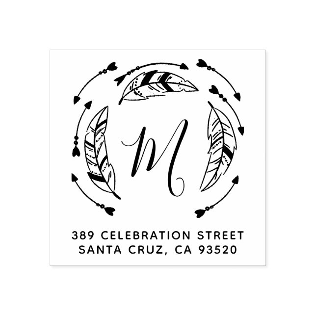 Boho Feathers & Arrows Initial & Returadress Stämpel (Tryck)