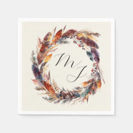 Boho Feathers Blommigt WAN Monogram Bröllop Pappersservett