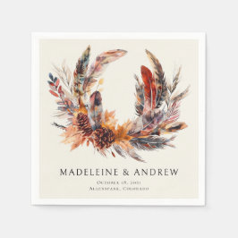 Boho Feathers Blommigt WAN Monogram Bröllop Pappersservett