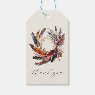 Boho Feathers Blommigt WAN Monogram Bröllop Presentetikett