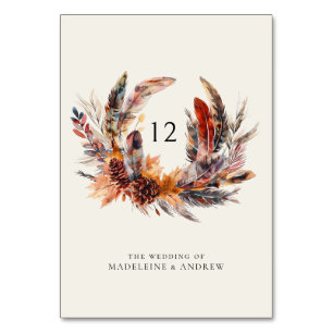 Boho Feathers Blommigt Wand Fall bröllop Bordsnummer