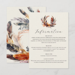 Boho Feathers Fall Wandefrand Calligraphy Bröllop Tilläggskort