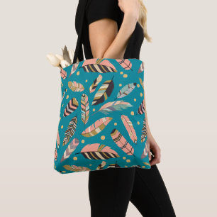 Boho Feathers på Teal Mönster Tygkasse