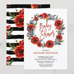 Boho Feathers Poppy Blommigt Fall Baby Shower Inbjudningar