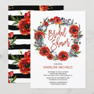 Boho Feathers Poppy Blommigt Fall Möhippa Inbjudningar