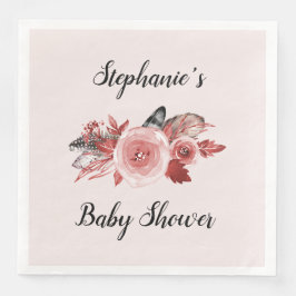 Boho Feathers Ro Baby Shower Pappersservett