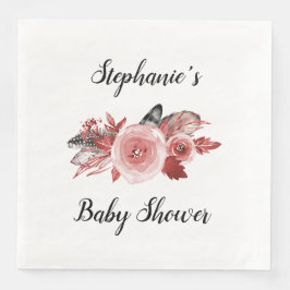 Boho Feathers Ro Burgundy Baby Shower Pappersservett