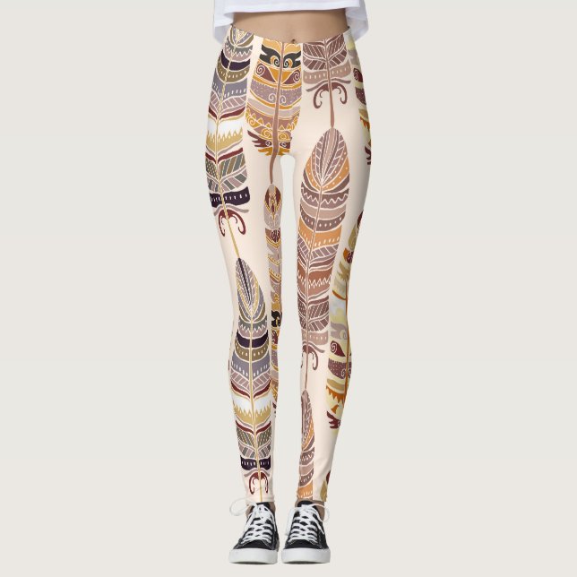 Boho Feathers: Tribal Seamless Mönster Leggings (Framsida)