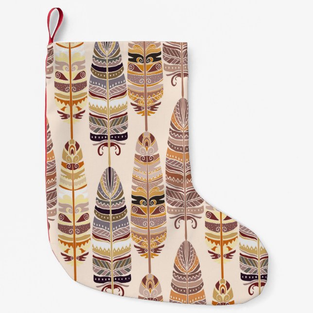 Boho Feathers: Tribal Seamless Mönster Liten Julstrumpa (Framsidan)