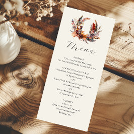 Boho Feathers Wandeandan Calligraphy Fall bröllop Meny