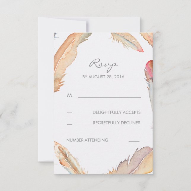 Boho Feathers Watercolor Bröllops OSA Cards (Framsida)