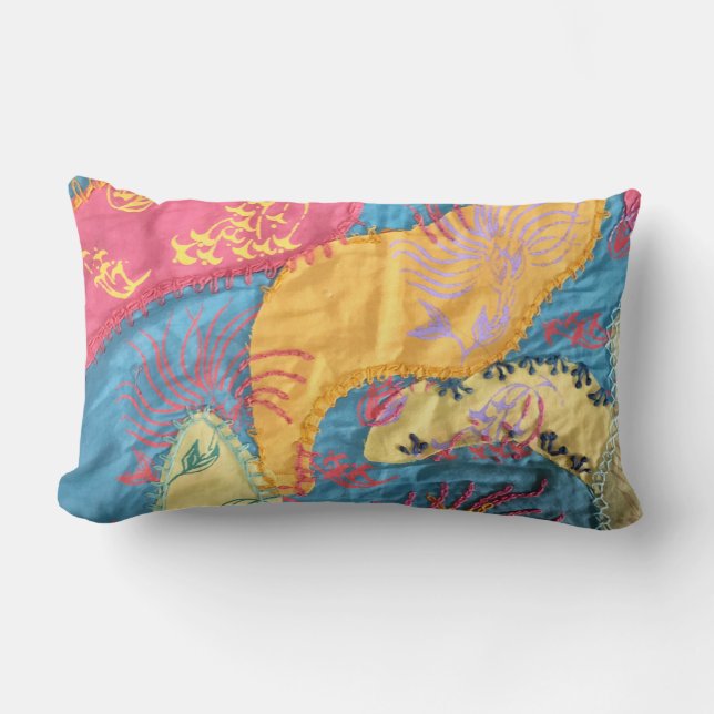 Boho Fiber Art Patchwork Quilt Lumbarkudde (Framsida)