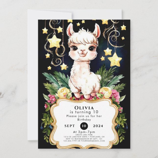 Boho Fiesta Llama Birthday Inbjudningar (Framsida)