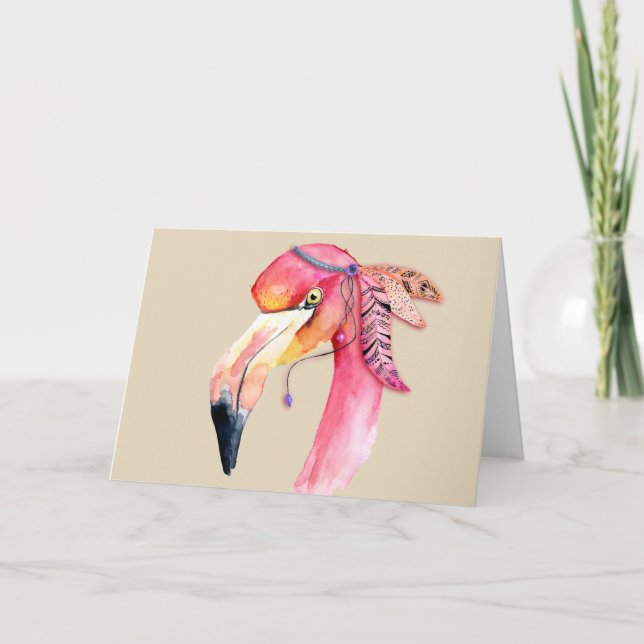 Boho Fiona Flamingo Greeting Card Kort (Framsida)