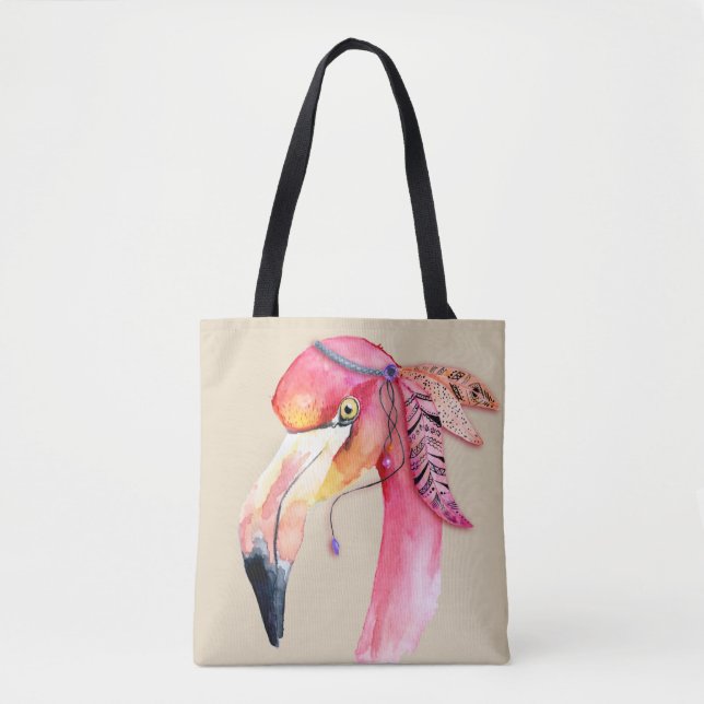 Boho Fiona Flamingo Tote Bag Tygkasse (Framsida)