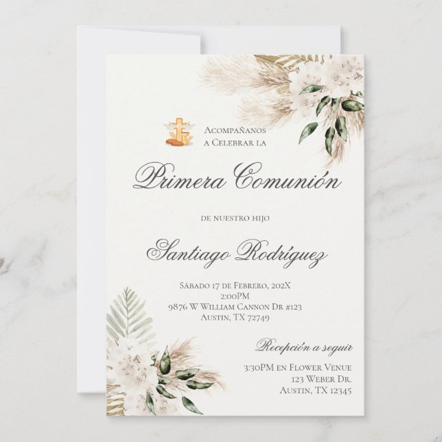 Boho First Communion Call på spanska Inbjudningar (Framsida)