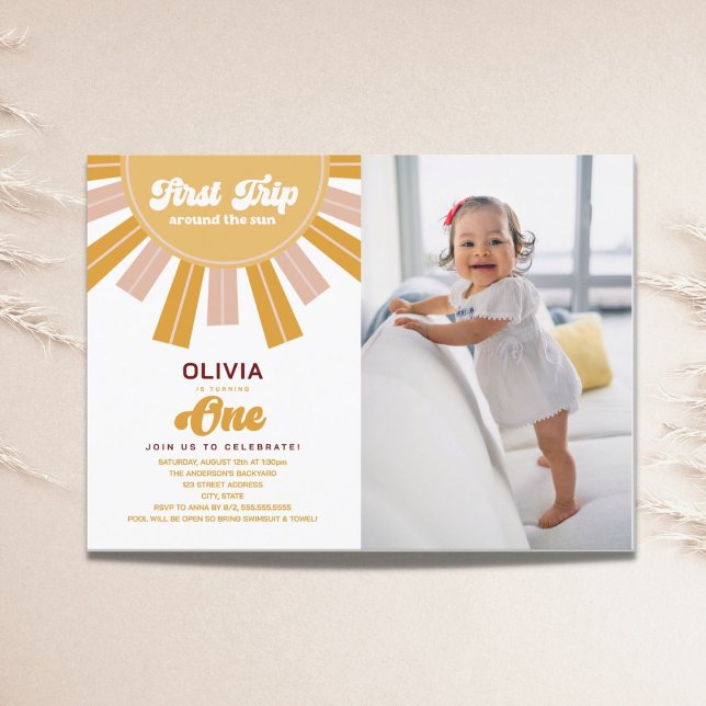 Boho First Resa Around Sol First Birthday Photo Inbjudningar (Skapare uppladdad)