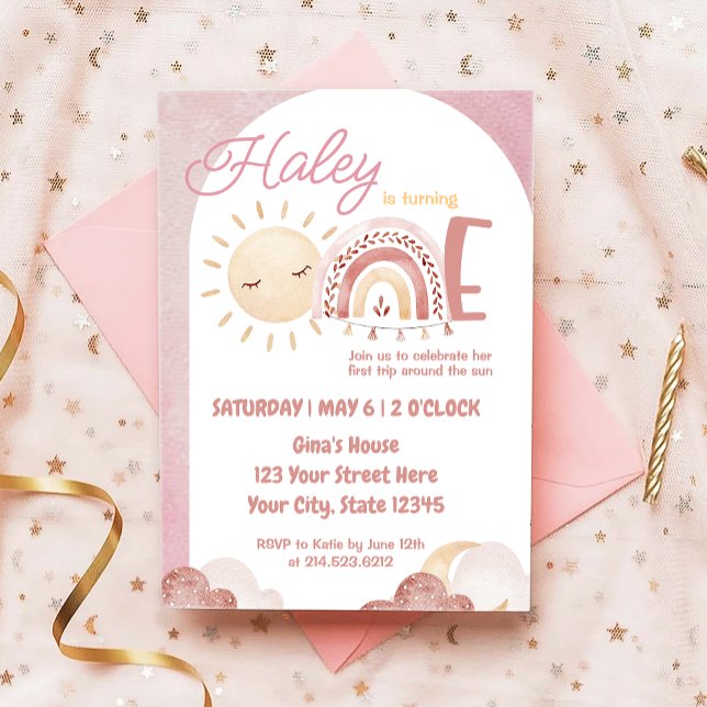 Boho First Resa runt Sol 1:a födelsedagen Party Inbjudningar (Skapare uppladdad)