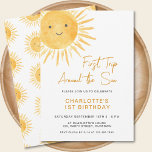Boho First Resa runt Sol Flickans första födelseda Inbjudningar<br><div class="desc">Planerar du en flickas första födelsedagsfest? Den här söta inbjudan är dekorerad med en gult vattenfärg som leker sol och säger "Första Resa runt Sol" i snyggtens skripttypografi. Det finns en sol mönster på baksidan. Enkelt anpassade. Ursprunglig vattenfärg © Michele Davies.</div>