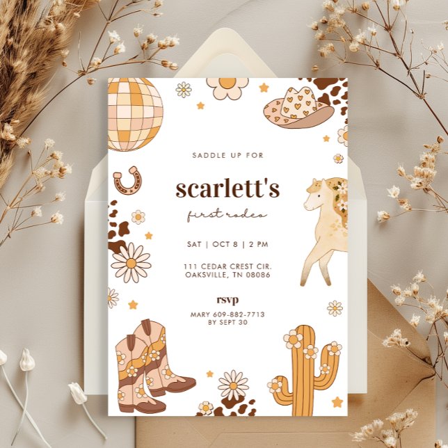Boho First Rodeo Cowgirl Birthday-inbjudan Inbjudningar (Skapare uppladdad)