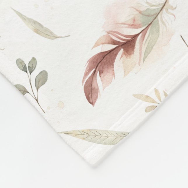 Boho-fjäder & blad spridd vattenfärg mönster fleecefilt (Hörn)