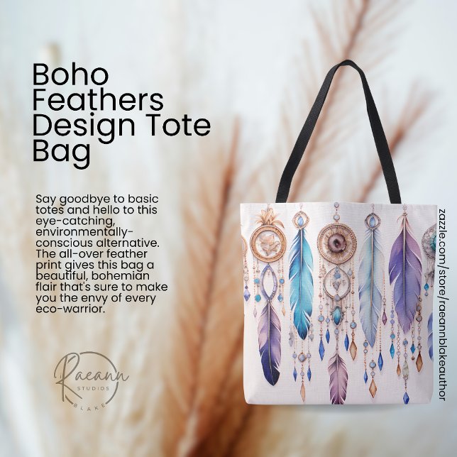 Boho Fjäder Design Tote Bag Tygkasse (Skapare uppladdad)
