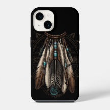 Boho-fjäder Turkospärlor och Tribal Mandala-mönste