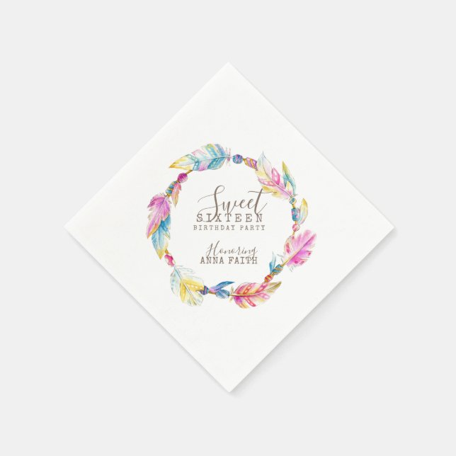 Boho Fjäderfärgen art 16:e födelserappor Pappersservett (Hörn)