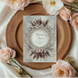 Boho Fjäderkrans Rosa Blommig Bröllop Inbjudningar