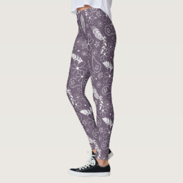 boho fjädrar blommor mönster vid lila ANY färg Leggings