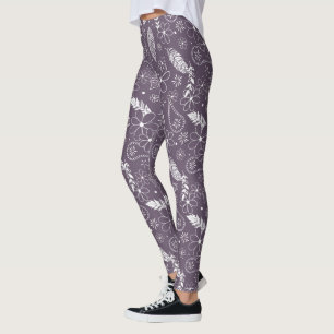 boho fjädrar blommor mönster vid lila ANY färg Leggings