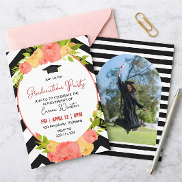 Boho-fjädrar & blomsterkrans examensfest inbjudningar