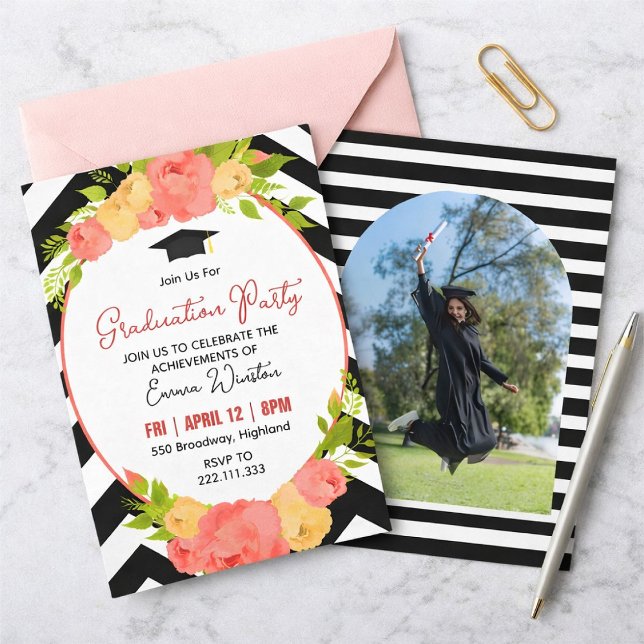 Boho-fjädrar & blomsterkrans examensfest inbjudningar (Skapare uppladdad)