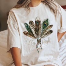 Boho Fjädrar Flyger Högt Celestial Moon Art