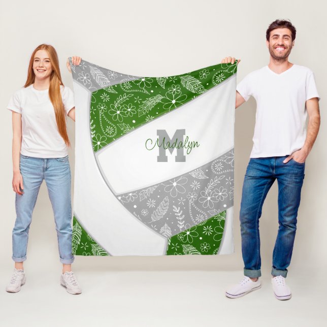 Boho fjädrar mönster grönt grått volleyball fleecefilt (På plats)