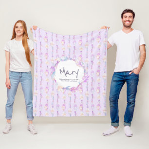 Boho-fjädrar och pärlor lila namn fleecefilt