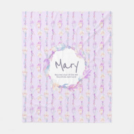 Boho-fjädrar och pärlor lila namn fleecefilt