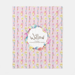 Boho-fjädrar och pärlor rosa namn fleecefilt