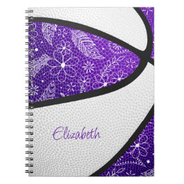 Boho-fjädrar paisley-mönster lila vit basketboll anteckningsbok