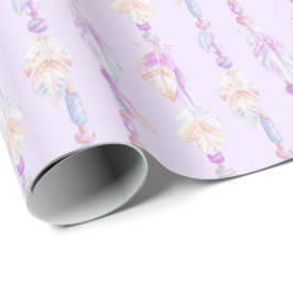 Boho fjädrar pärlor lila vattenfärgsfigursättning presentpapper