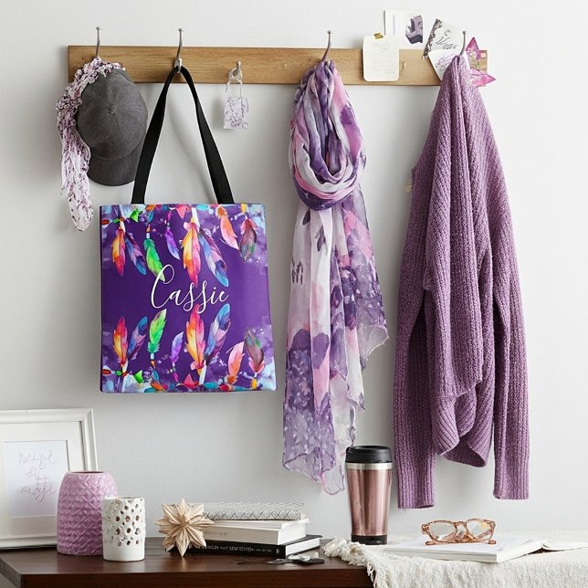 Boho-fjädrar personlig tote tygkasse (Skapare uppladdad)