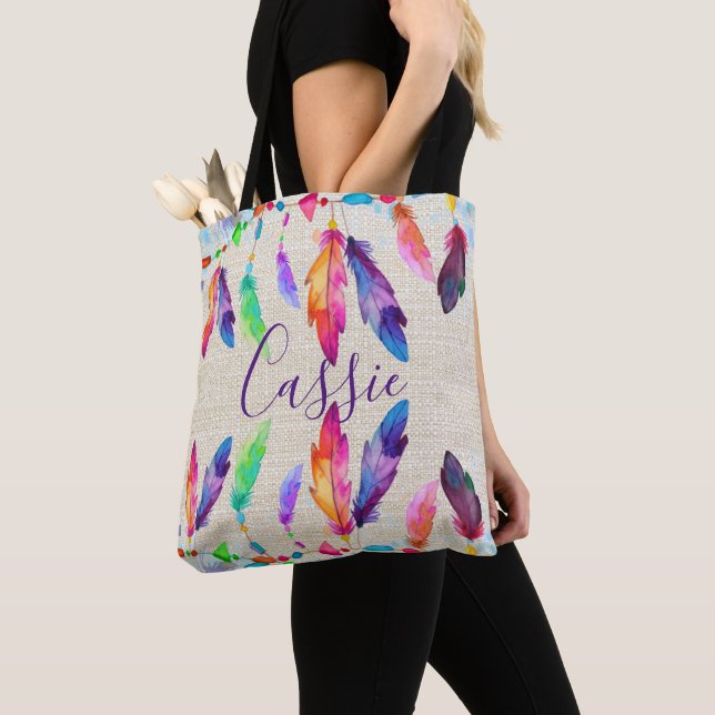 Boho-fjädrar personlig tote tygkasse (Närbild)