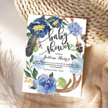 Boho Fjädrar Pojke Bebis Shower