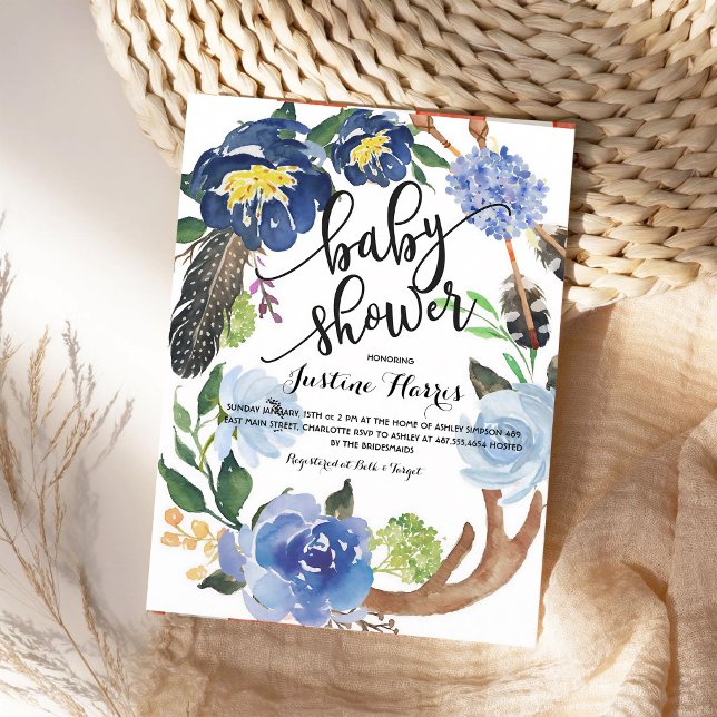 Boho Fjädrar Pojke Bebis Shower Inbjudningar (Skapare uppladdad)